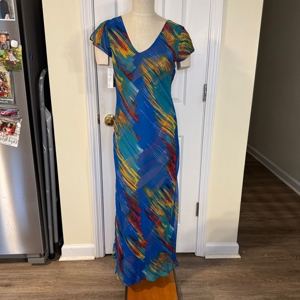 Jasmine KC Reversible Mesh Maxi Dress | Multicolor Abstract Print | Size M NWT